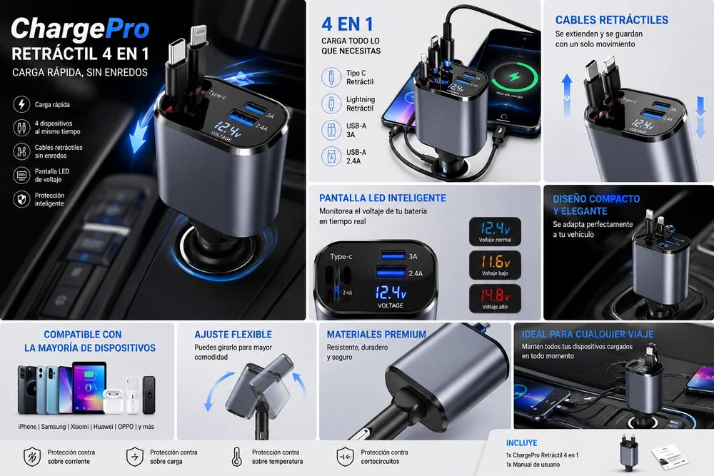 ChargePro Retráctil 4 en 1 ⭐